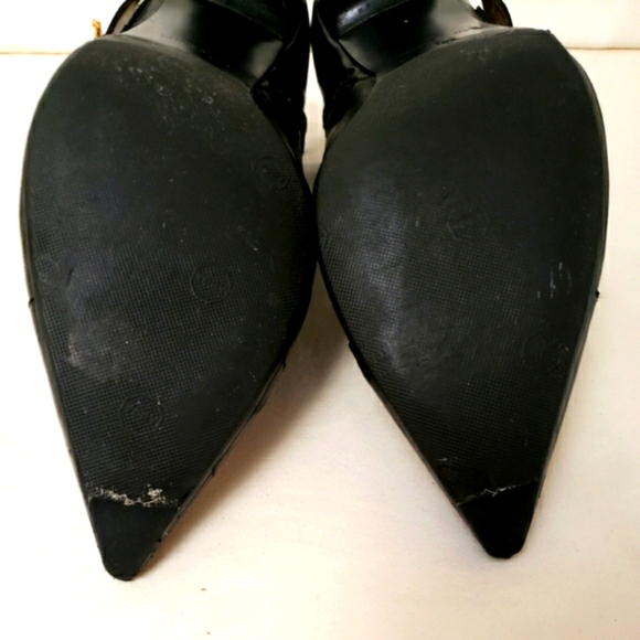 Guess Vintage Ankle Boots Black Pointed Toe Kitten Heel Gold Hardware Luxury S-9 - Picture 7 of 9